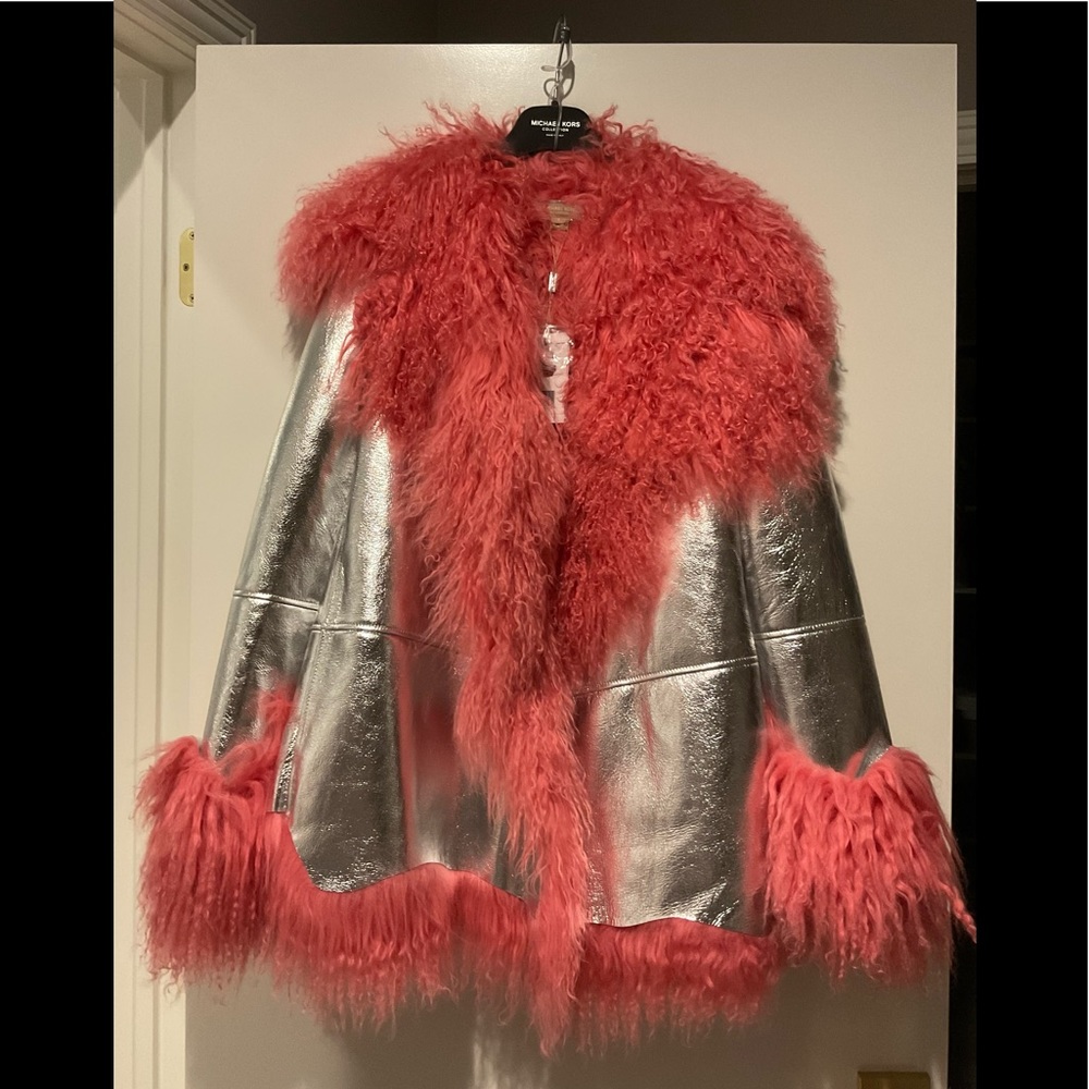 Michael Kors collection metallic and pink runway coat